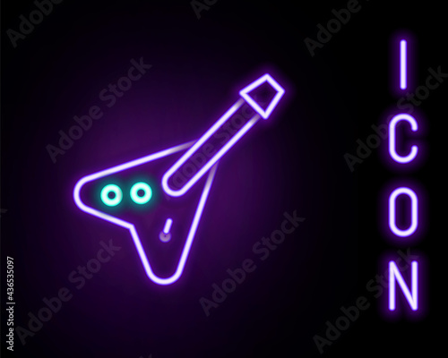 Glowing neon line Electric bass guitar icon isolated on black background. Colorful outline concept. Vector