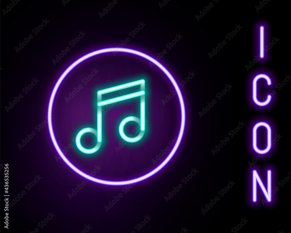 Glowing neon line Music note, tone icon isolated on black background. Colorful outline concept. Vector Glowing neon line Music note, tone icon isolated on black background. Colorful outline concept. Vector