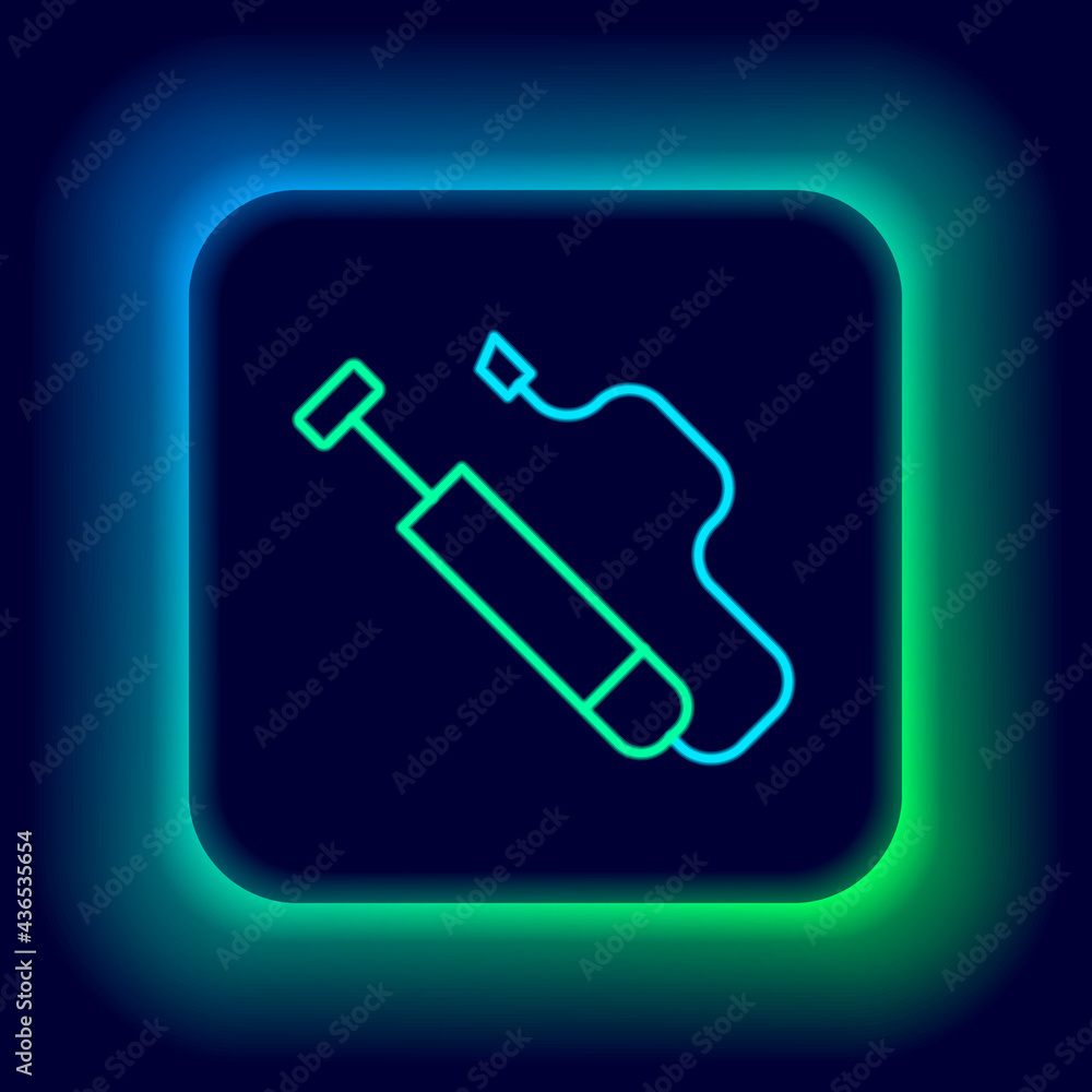 Glowing neon line Bicycle air pump icon isolated on black background. Colorful outline concept. Vector Glowing neon line Bicycle air pump icon isolated on black background. Colorful outline concept. Vector