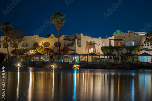 Calm beach on the red sea at night in Sharm El Sheikh, Egypt