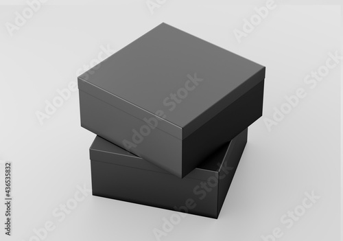 Black Square Box Mockup, Dark shoe box Cardboard Container, 3d rendering isolated on light background © Pixelica21
