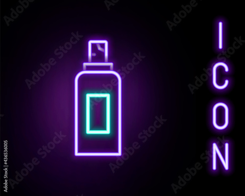 Glowing neon line Paint spray can icon isolated on black background. Colorful outline concept. Vector