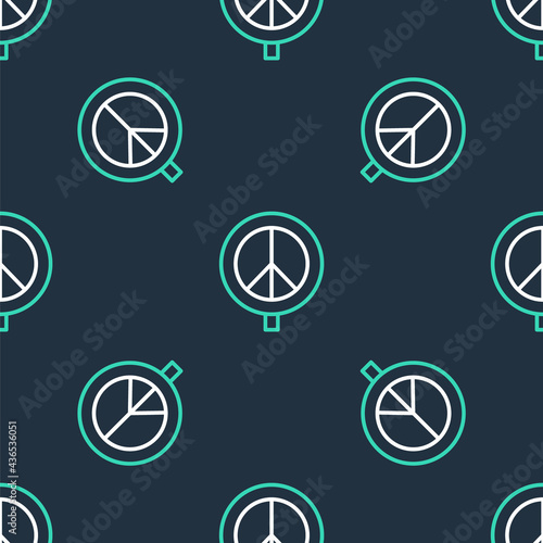 Line Peace icon isolated seamless pattern on black background. Hippie symbol of peace. Vector