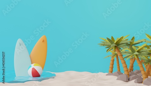 3d render of Abstract minimal background for showing products or cosmetic presentation with summer beach scene. Summer time season