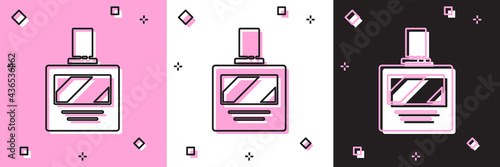 Set Aftershave icon isolated on pink and white, black background. Cologne spray icon. Male perfume bottle. Vector Illustration