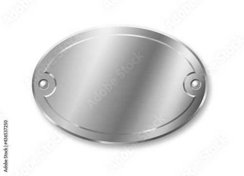 Realistic silver plaque, metal frame for door or office nameplate. Metal badge name plate
