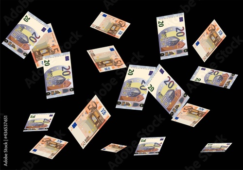 Lluvia de billetes de 50 y 20 euros. Lluvia de dividendos. Premio de la lotería Juegos de azar