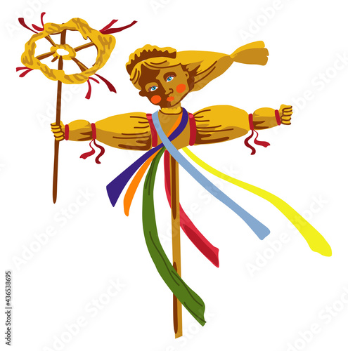 Shrovetide vector. The straw effigy is a symbol of the Russian Maslenitsa.
