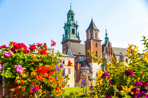 Beautiful view of Wawel Royal Castle complex in Krakow city, Poland. The most historically and culturally important site in Poland. Bright summer day