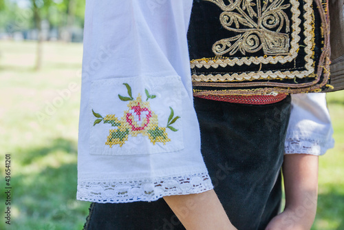 Serbian traditional folklore, beautiful embroidery ,clothes, detail , close up