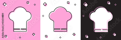 Set Chef hat icon isolated on pink and white, black background. Cooking symbol. Cooks hat. Vector