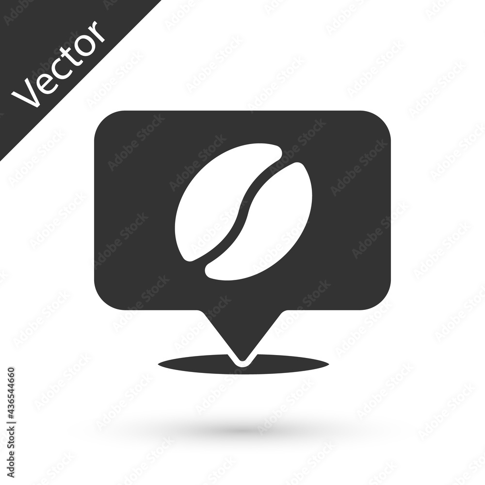 Grey Location with coffee bean icon isolated on white background. Vector Grey Location with coffee bean icon isolated on white background. Vector