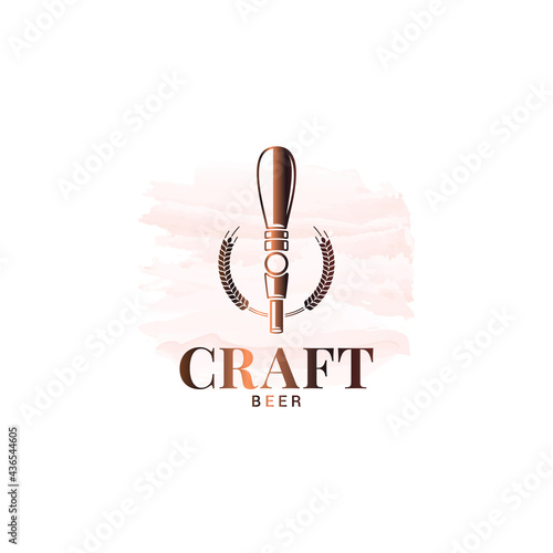 Beer tap logo. Craft beer label watercolor