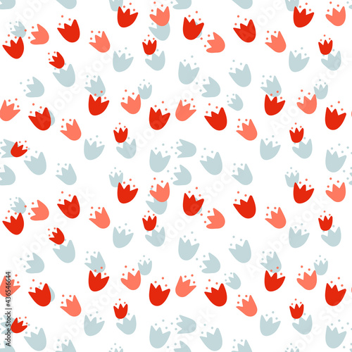 Seamless pattern with colorful tulips on white background. 