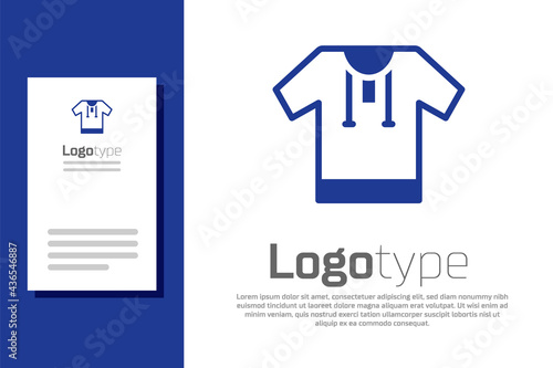 Blue Embroidered shirt icon isolated on white background. National ukrainian clothing. Logo design template element. Vector