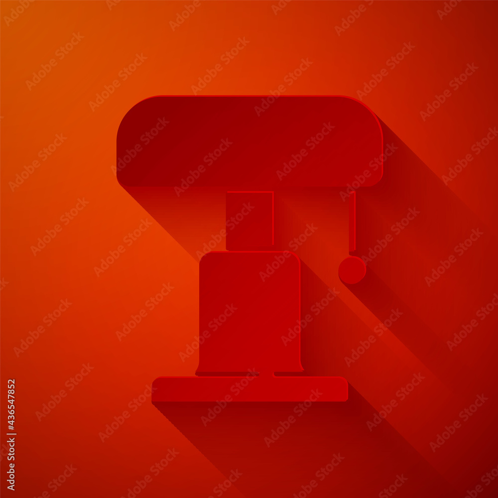 Paper cut Table lamp icon isolated on red background. Paper art style. Vector Paper cut Table lamp icon isolated on red background. Paper art style. Vector
