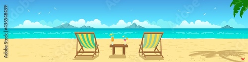 summer vacation and the ocean. hotel tourism and peaceful landscape vector illustration.