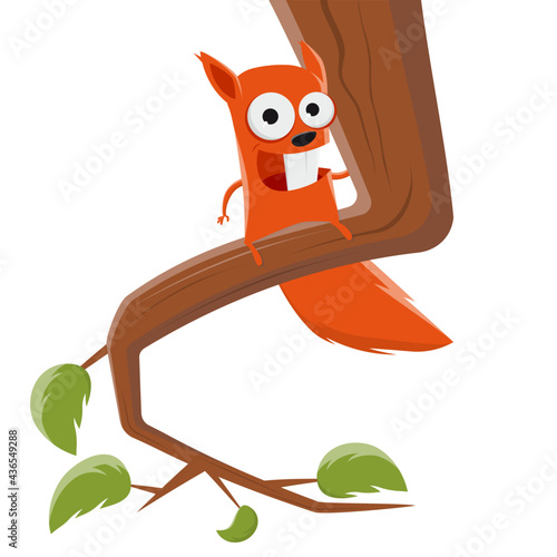 funny cartoon squirrel sitting on a tree