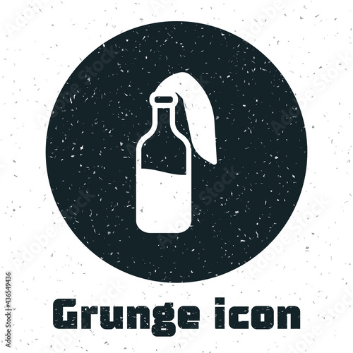 Grunge Cocktail molotov icon isolated on white background. Monochrome vintage drawing. Vector