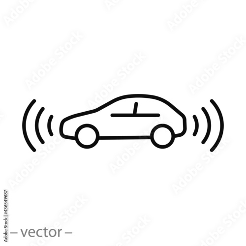 car parking sensor icon, rear or front road view, backup camera, assist highway safety, alarm vehicle security, thin line symbol on white background - editable stroke vector illustration eps10