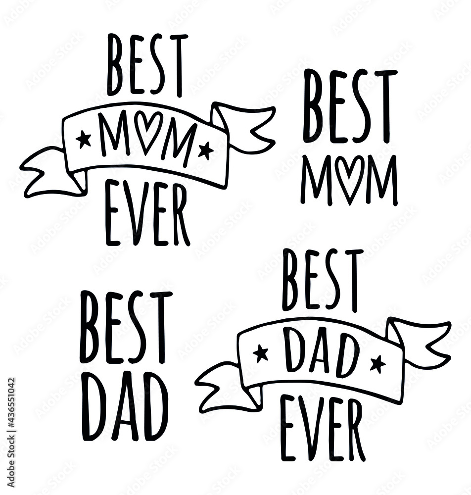 Vector set of hand drawn doodle sketch best mom and dad lettering ...