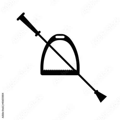 Vector flat horse riding equestrian stirrup and whip silhouette isolated on white background