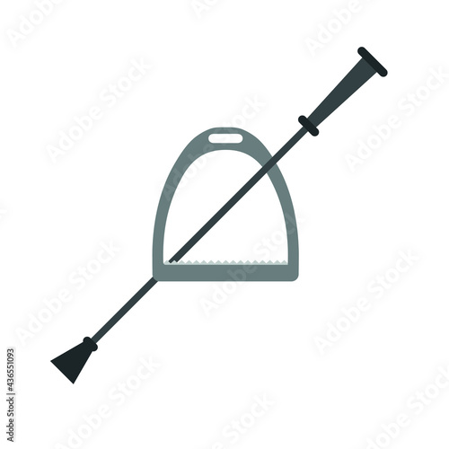 Vector flat horse riding equestrian stirrup and whip isolated on white background
