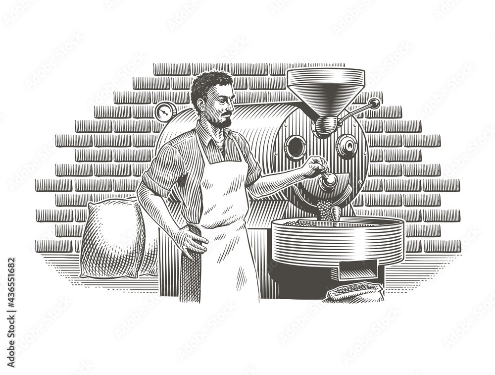 Professional coffee roaster and vintage roasting machine, roasted