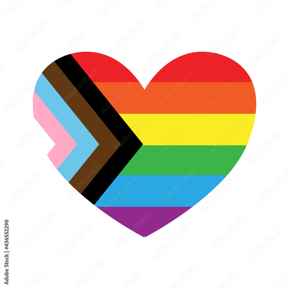 Vector flat cartoon lgbt lgbtq+ new rainbow flag heart isolated on ...