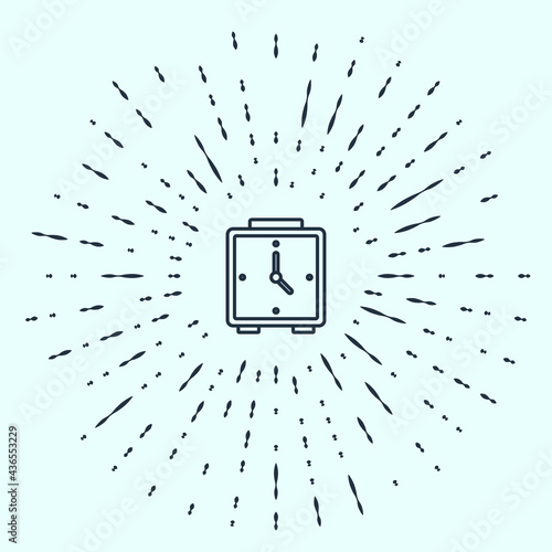 Black line Alarm clock icon isolated on grey background. Wake up, get up concept. Time sign. Abstract circle random dots. Vector