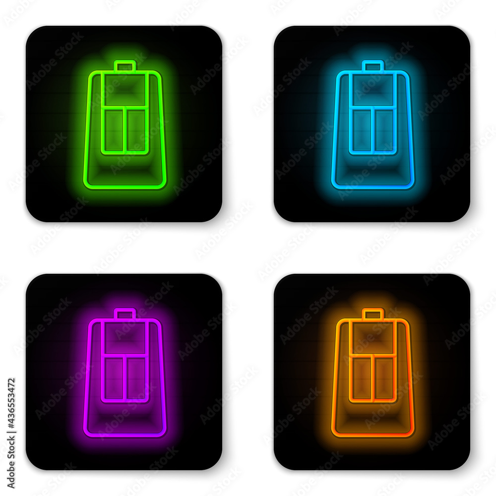 Glowing neon line Car key with remote icon isolated on white background. Car key and alarm system. Black square button. Vector Glowing neon line Car key with remote icon isolated on white background. Car key and alarm system. Black square button. Vector