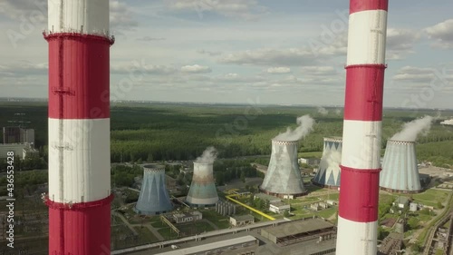 russia moscow 15.05.2021 . video from the drone. flight over the industrial zone of the Golyanovo district. with a beautiful view of the thermal power plant and the Losiny Ostrov National Park photo