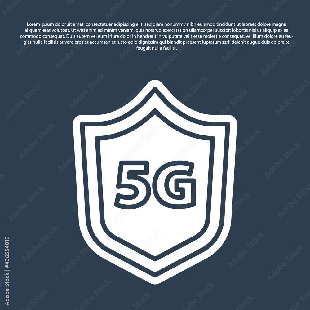 Blue line Protective shield 5G wireless internet wifi icon isolated on blue background. Global network high speed connection data rate technology. Vector