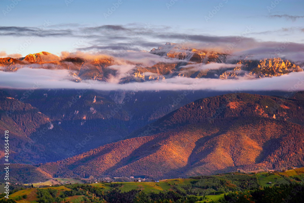 Foggy alpine landscape of Bucegi Mountains, Romania, Europe