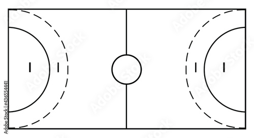 Diagram of handball court vector illustration isolated on white background. Handball field scheme symbol. Sport terrain draft.