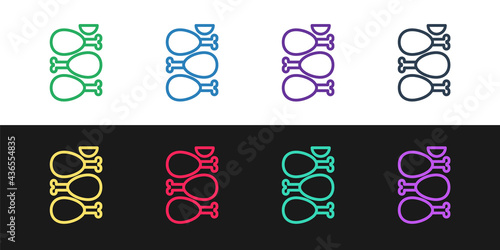 Set line Indian traditional food Tandoori chicken icon isolated on black and white background. Vector