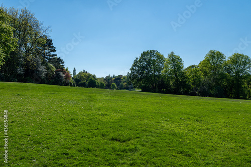 Fototapeta Naklejka Na Ścianę i Meble -  A wide angle shot looking over the lawns of Locke Park in Barnsley, South Yorkshire