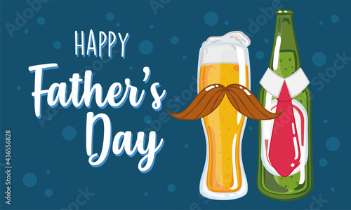 Father day poster with a drinking glass and a beer bottle