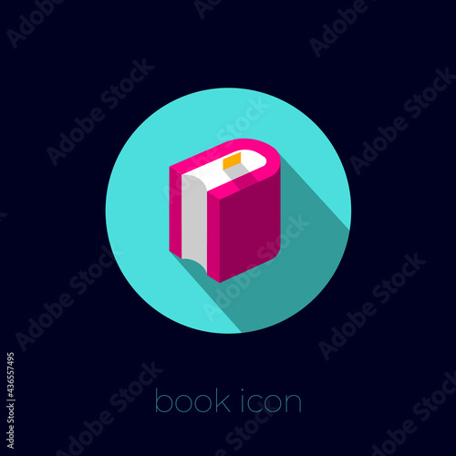 Online book store sign. Book with bookmark icon. Emblem can use for digital, online library, read application, book storage.