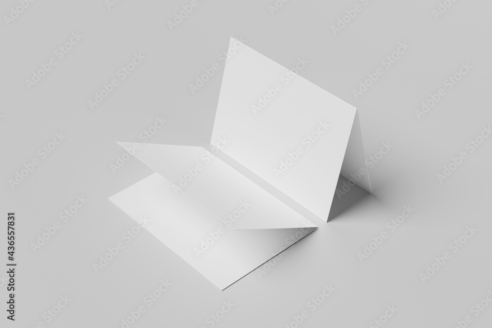 Realistic blank square two-leaf brochures paper card isolated on background. Space for text. Realistic blank square two-leaf brochures paper card isolated on background. Space for text.