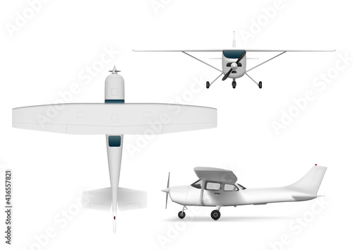 White Small Propeller Plane. Different Views 3D