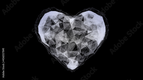 Hartvorm 3d laag poly verbonden stippen. geïsoleerd op een witte achtergrond. 3d illustratie