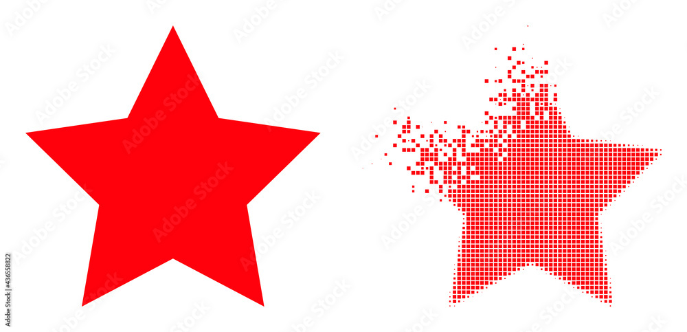Dissolved dotted star vector icon with wind effect, and original vector image. Pixel disintegration effect for star shows speed and motion of cyberspace things. Dissolved dotted star vector icon with wind effect, and original vector image. Pixel disintegration effect for star shows speed and motion of cyberspace things.