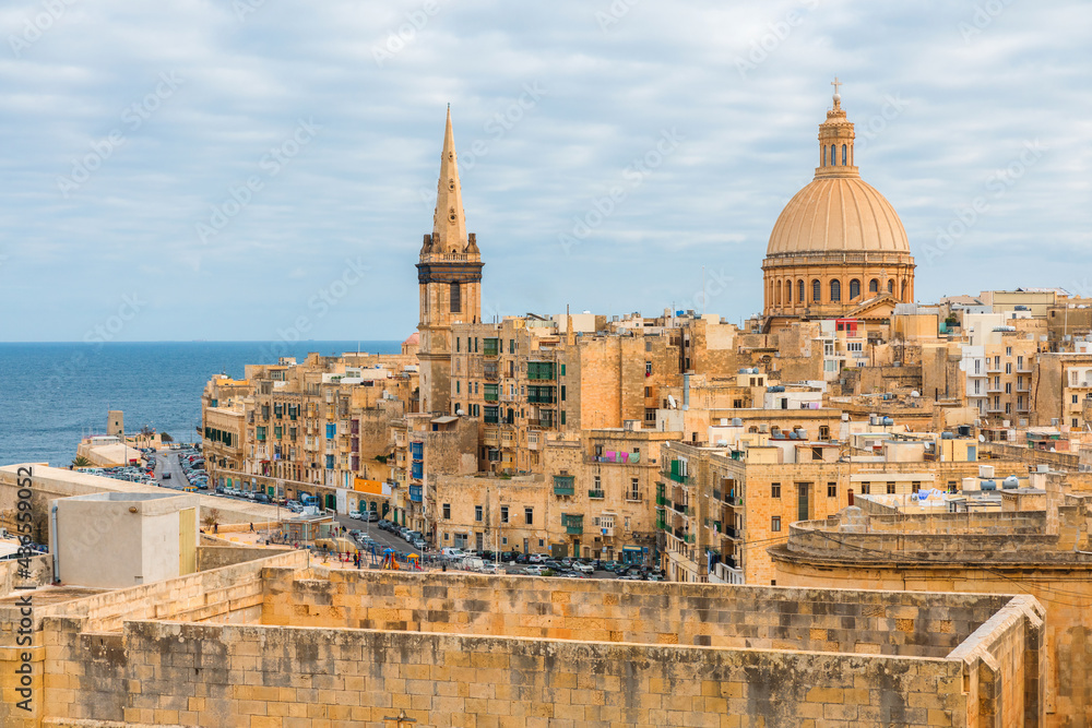 View of Valletta city capital of Malta. Old town skyline