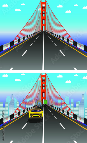 Bridge road over the water, with the city skyline in the background, vector illustrations