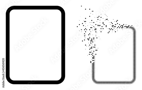 Dispersed dot empty page vector icon with wind effect, and original vector image. Pixel dissipation effect for empty page demonstrates speed and motion of cyberspace items. photo