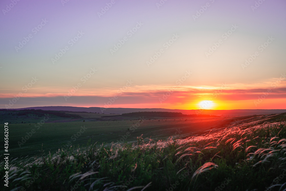 Red sunset on the mountainside. Red sunset on the mountainside.