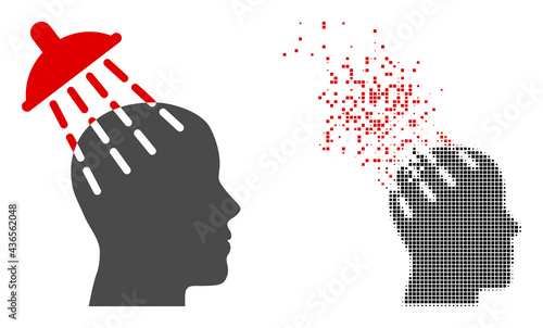 Dispersed dotted brainwashing vector icon with wind effect, and original vector image. Pixel dispersing effect for brainwashing demonstrates speed and movement of cyberspace objects.