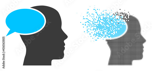 Fractured dot dream cloud vector icon with destruction effect, and original vector image. Pixel destruction effect for dream cloud shows speed and movement of cyberspace abstractions.