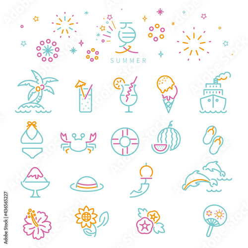 線画　3色アイコン 夏　ミント
